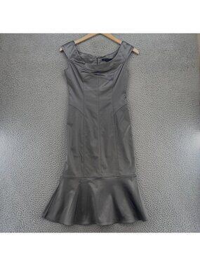 David Meister Dress Womens 6 Silver Satin Trumpet Skirt Sheath Cocktail Slimming